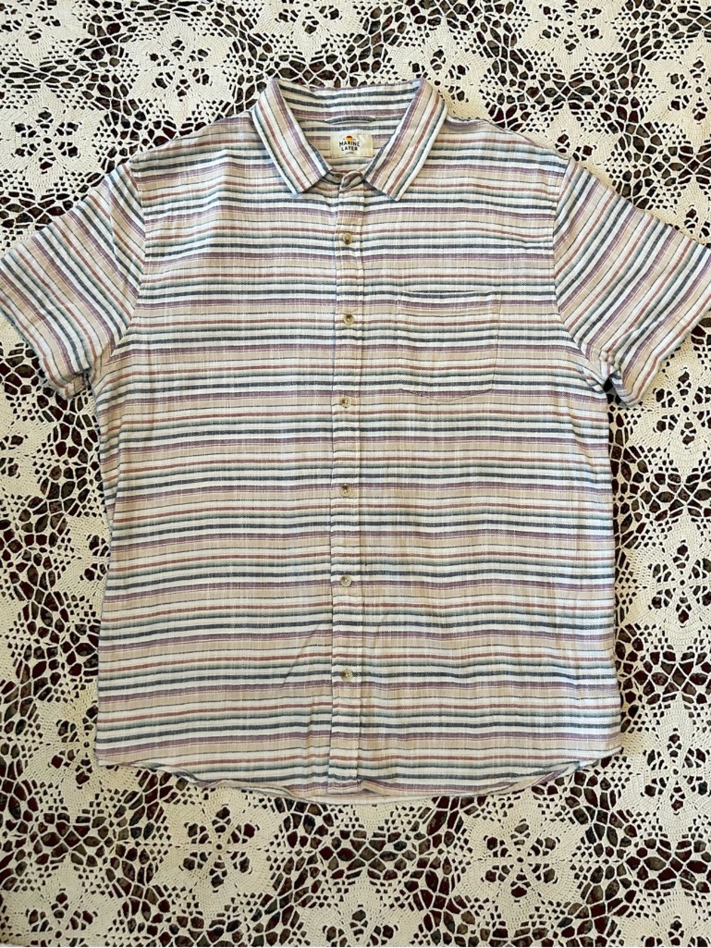 Marine Layer Short-Sleeve Button-Down Shirt in Pastel Stripe